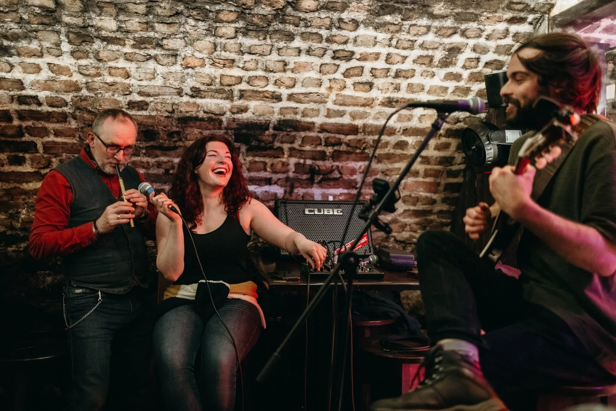 Musicians playing at Open Mic Night at The Old Workshop, Aberdeen