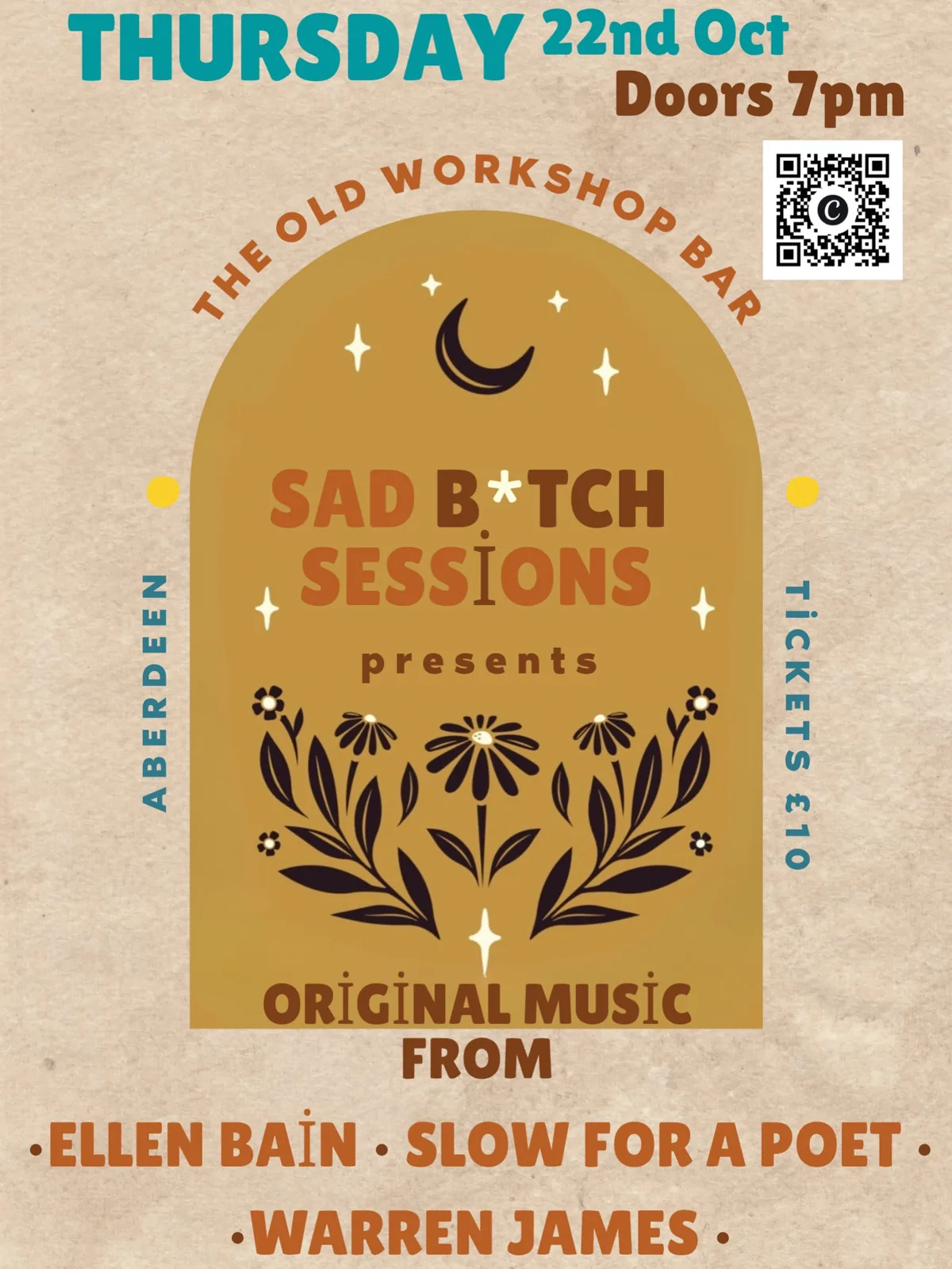 Sad B*tch Sessions original music night poster, The Old Workshop, Aberdeen